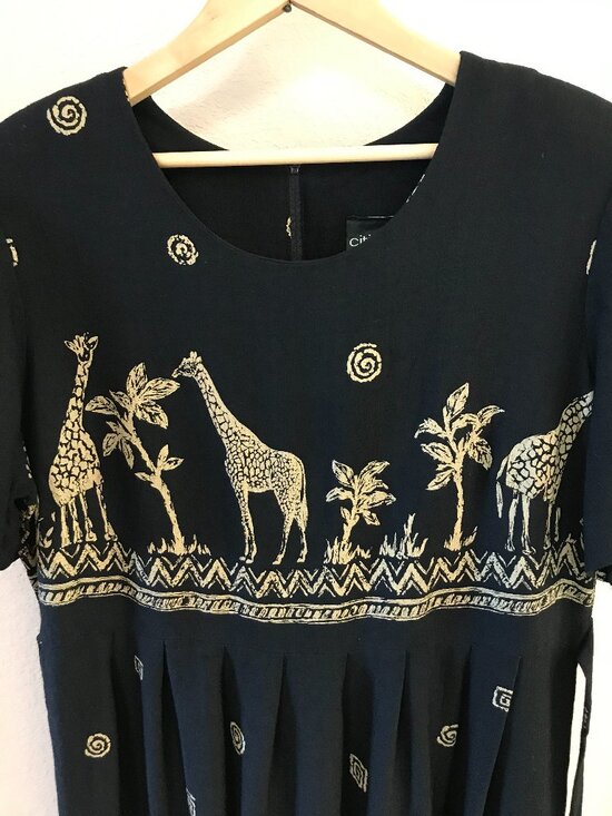 Citi Dress Giraffe Print Dress: Vintage 80s Long Rayon Dress Black Size 18W - Picture 4 of 12